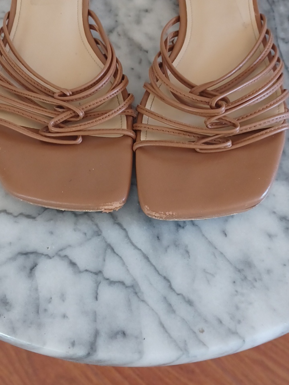 Marc Fisher Tan Brown Strappy Mule Sandasl Flat 8 Shoe - Picture 5 of 5
